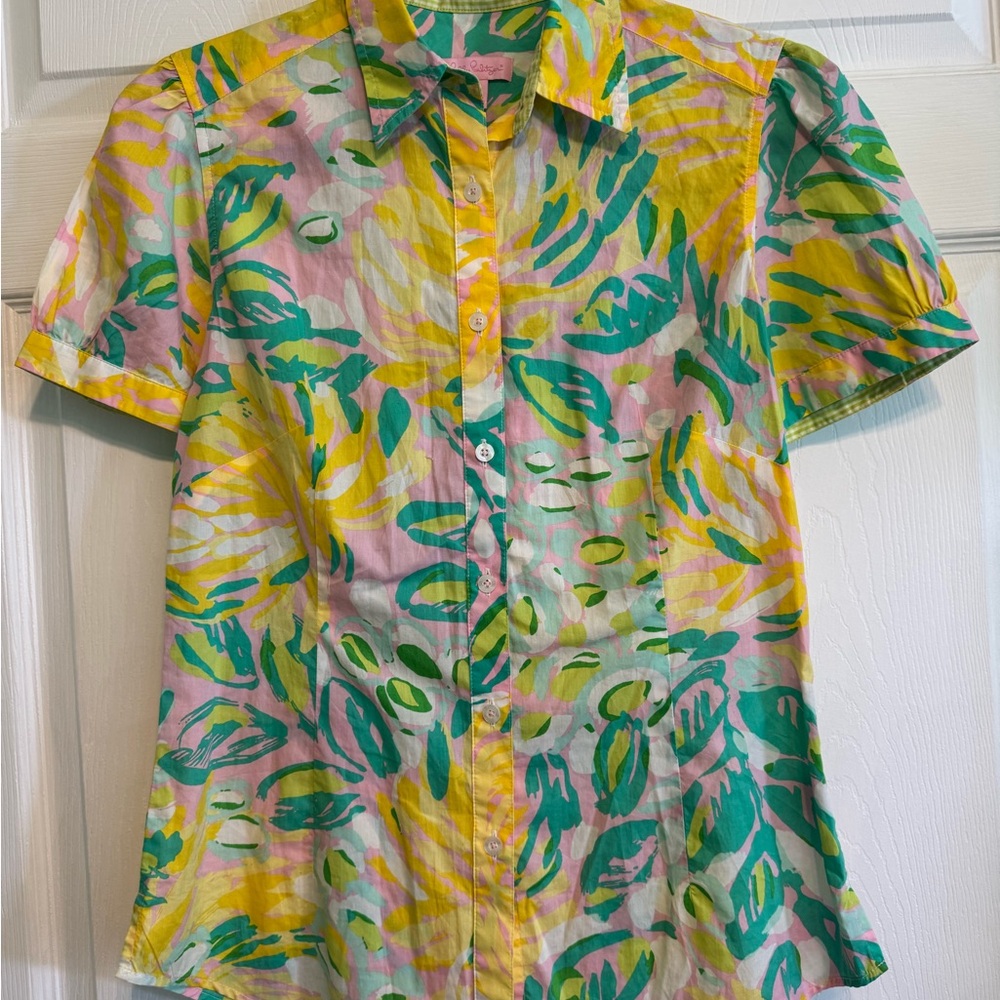 Lilly Pulitzer Jonni Colorful Leaf Print Button-Up Shirt